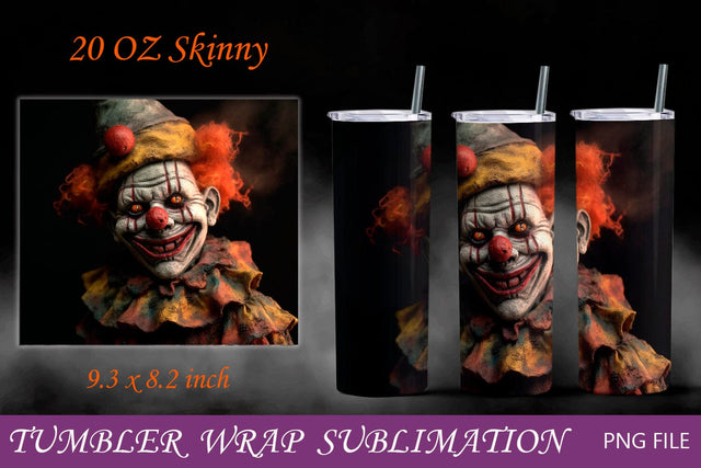 Halloween tumbler wrap with scary clown, Horror 20 oz skinny Sublimation AnastasiyaArtDesign 