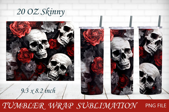 Halloween tumbler wrap with skull and flowers, 20 oz skinny tumbler sublimation Sublimation AnastasiyaArtDesign 