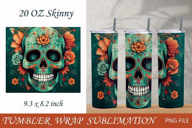 Halloween tumbler wrap with skull, Day of the dead sublimation Sublimation AnastasiyaArtDesign 
