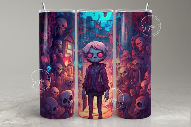 Halloween Tumbler, Zombie, Boy, Skulls, Spooky Tumbler Wrap, 20oz Skinny Tumbler, Seamless Sublimation PNG, Horror Design, Digital Download Sublimation Syre Digital Creations 