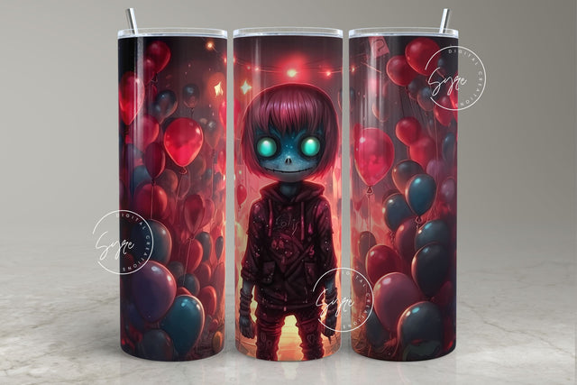 Halloween Tumbler, Zombie Boy with Balloons, Spooky Tumbler Wrap, 20 oz Skinny Tumbler, Seamless Sublimation PNG, Horror, Digital Download Sublimation Syre Digital Creations 