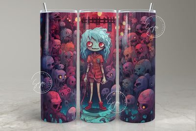 Halloween Tumbler, Zombie, Girl, Skulls, Spooky Tumbler Wrap, 20oz Skinny Tumbler, Seamless Sublimation PNG, Horror Design, Digital Download Sublimation Syre Digital Creations 
