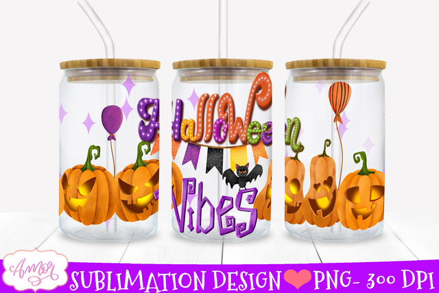 Halloween vibes glass can wrap for sublimation Sublimation Amorclipart 