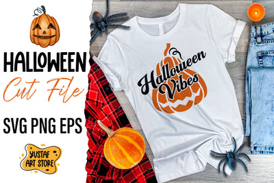 Halloween vibes. vintage text and creepy pumpkin SVG design SVG Yustaf Art Store 