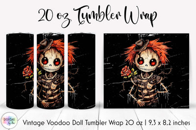 Halloween Vintage Doll Tumbler Wrap 20 oz Sublimation Designs by Ira 