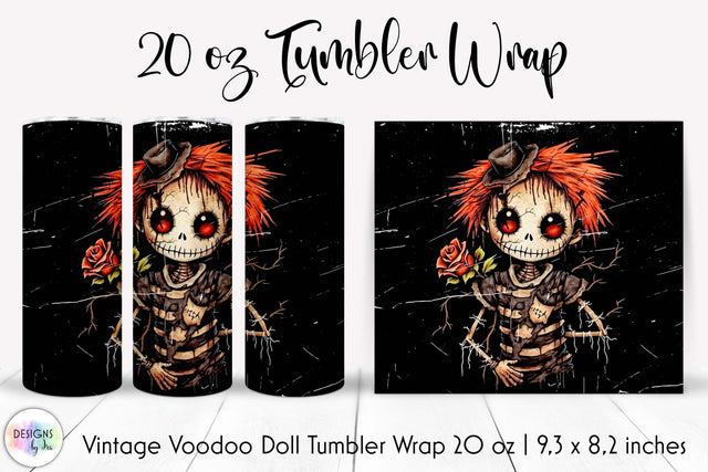 Halloween Vintage Doll Tumbler Wrap 20 oz Sublimation Designs by Ira 
