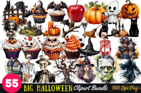 halloween Watercolor Clipart bundle Sublimation Regulrcrative 