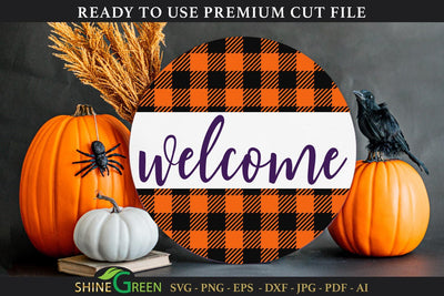 Halloween Welcome Buffalo Plaid Round Sign SVG SVG Shine Green Art 