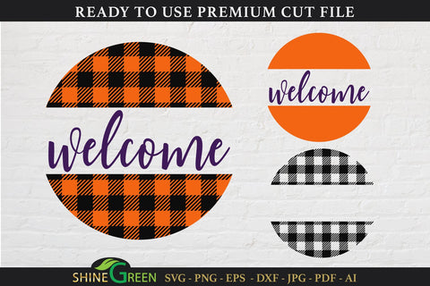 Halloween Welcome Buffalo Plaid Round Sign SVG SVG Shine Green Art 