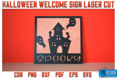 Halloween Welcome Sign Laser Cut SVG | Halloween Laser Cut SVG Design | CNC Files SVG Fly Design 