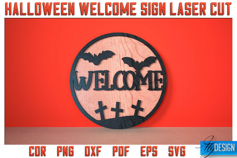 Halloween Welcome Sign Laser Cut SVG | Halloween Laser Cut SVG Design | CNC Files SVG Fly Design 