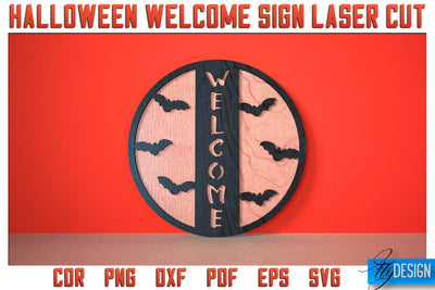 Halloween Welcome Sign Laser Cut SVG | Halloween Laser Cut SVG Design | CNC Files SVG Fly Design 