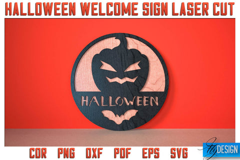 Halloween Welcome Sign Laser Cut SVG | Halloween Laser Cut SVG Design | CNC Files SVG Fly Design 