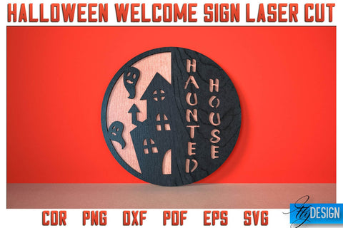 Halloween Welcome Sign Laser Cut SVG | Halloween Laser Cut SVG Design | CNC Files SVG Fly Design 
