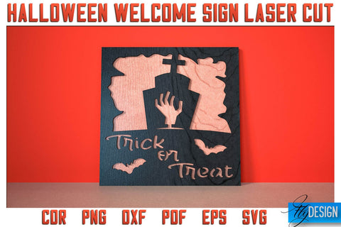 Halloween Welcome Sign Laser Cut SVG | Halloween Laser Cut SVG Design | CNC Files SVG Fly Design 