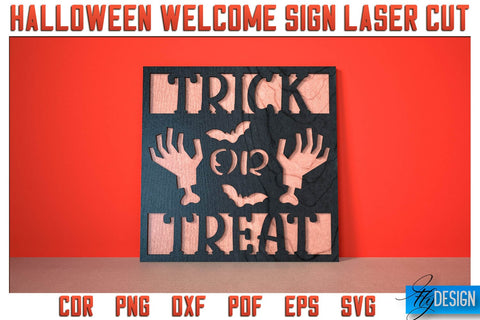 Halloween Welcome Sign Laser Cut SVG | Halloween Laser Cut SVG Design | CNC Files SVG Fly Design 