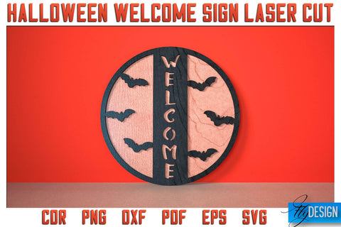 Halloween Welcome Sign Laser Cut SVG | Halloween Laser Cut SVG Design | CNC Files SVG Fly Design 