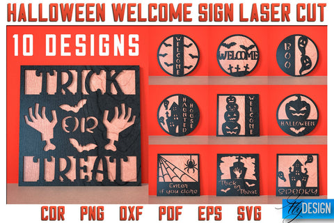 Halloween Welcome Sign Laser Cut SVG | Halloween Laser Cut SVG Design | CNC Files SVG Fly Design 