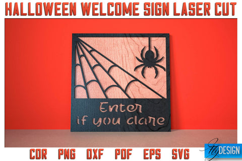 Halloween Welcome Sign Laser Cut SVG | Halloween Laser Cut SVG Design | CNC Files SVG Fly Design 