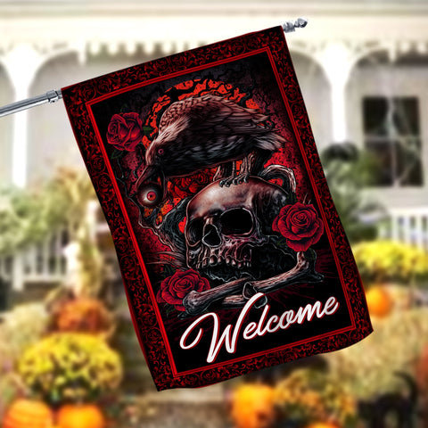 Halloween Welcome Skull Rose Garden Flag - 12x18 Garden Flag Sublimation Design Download PNG File Instant Download Sublimation CaldwellArt 