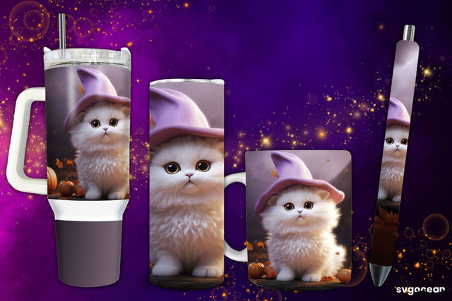 Halloween White Cat Bundle | Tumbler | Mug | Pen Sublimation SvgOcean 
