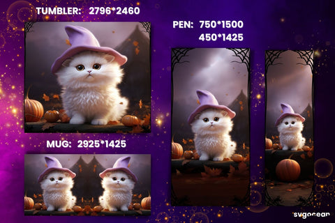 Halloween White Cat Bundle | Tumbler | Mug | Pen Sublimation SvgOcean 