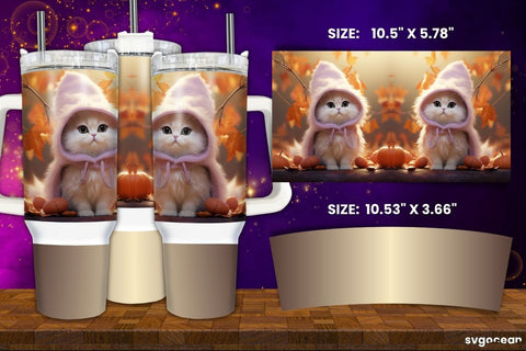 Halloween White Kitten Bundle | Tumbler | Mug | Pen Sublimation SvgOcean 