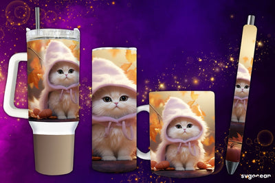 Halloween White Kitten Bundle | Tumbler | Mug | Pen Sublimation SvgOcean 