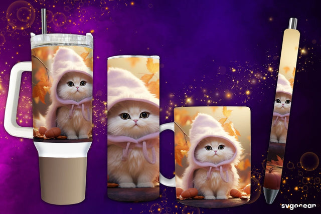 Halloween White Kitten Bundle | Tumbler | Mug | Pen Sublimation SvgOcean 