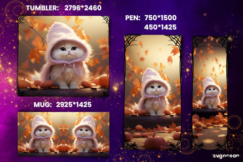 Halloween White Kitten Bundle | Tumbler | Mug | Pen Sublimation SvgOcean 