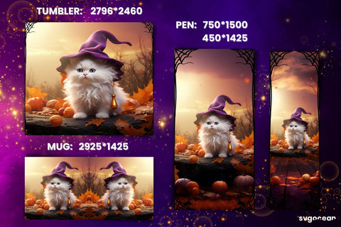 Halloween White Kitty Bundle | Tumbler | Mug | Pen Sublimation SvgOcean 