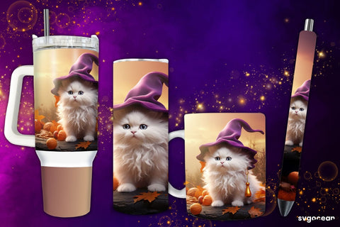 Halloween White Kitty Bundle | Tumbler | Mug | Pen Sublimation SvgOcean 
