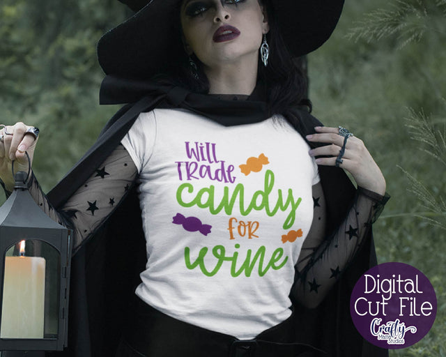 Halloween - Will Trade Candy For Wine - Adult Halloween SVG Crafty Mama Studios 
