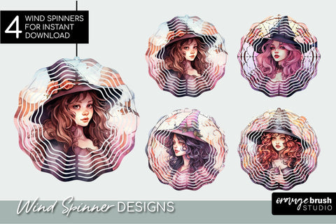 Halloween Wind Spinner: Stained Glass Sublimation, Witch PNG Sublimation OrangeBrushStudio 