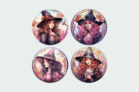 Halloween Wind Spinner: Stained Glass Sublimation, Witch PNG Sublimation OrangeBrushStudio 