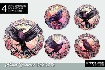 Halloween Wind Spinner Sublimation: Crow Stained Glass Sublimation OrangeBrushStudio 