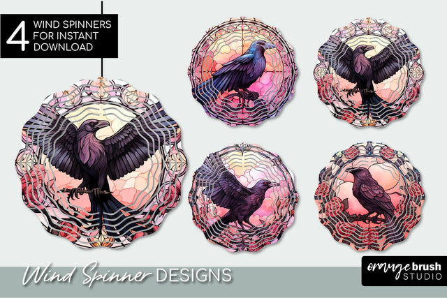 Halloween Wind Spinner Sublimation: Crow Stained Glass Sublimation OrangeBrushStudio 