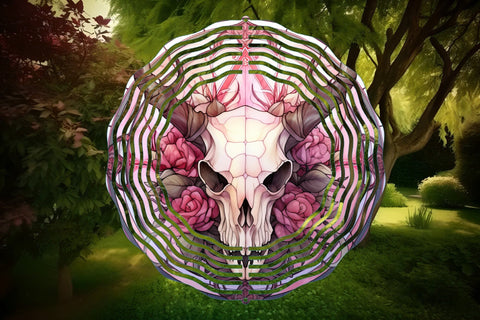 Halloween Wind Spinner Sublimation: Stained Glass Cow Skull Sublimation OrangeBrushStudio 