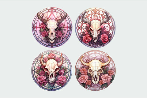Halloween Wind Spinner Sublimation: Stained Glass Cow Skull Sublimation OrangeBrushStudio 