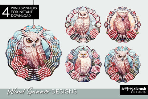 Halloween Wind Spinner Sublimation: White Owl Sublimation Sublimation OrangeBrushStudio 