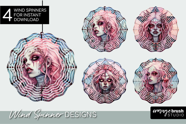 Halloween Wind Spinner Sublimation: Zombie Girl Sublimation OrangeBrushStudio 
