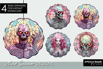 Halloween Wind Spinner Sublimation: Zombie Stained Glass Sublimation OrangeBrushStudio 