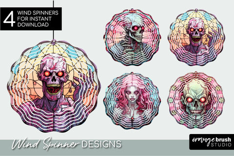 Halloween Wind Spinner Sublimation: Zombie Stained Glass Sublimation OrangeBrushStudio 