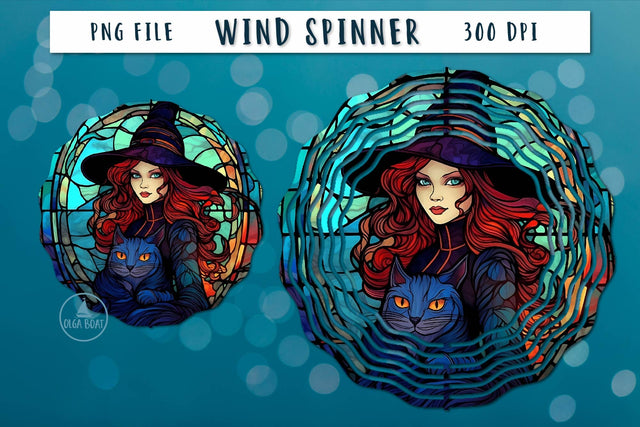 Halloween wind spinner | Witch with black cat Sublimation Olga Boat Design 