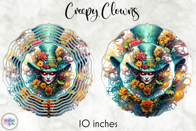 Halloween Wind Spinner with Creepy Clown Sublimation Sublimation Designs by Ira 