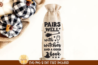 Halloween Wine Bag SVG | Pairs Well With Witches And A Good Book SVG Cheese Toast Digitals 