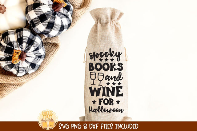Halloween Wine Bag SVG | Spooky Books and Wine For Halloween SVG Cheese Toast Digitals 