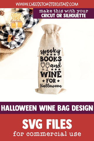 Halloween Wine Bag SVG | Spooky Books and Wine For Halloween SVG Cheese Toast Digitals 