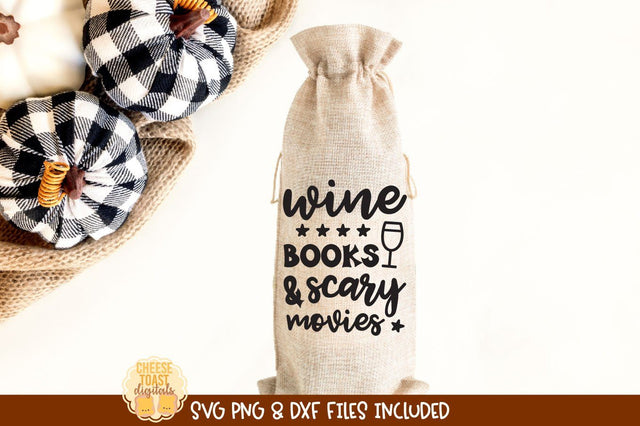 Halloween Wine Bag SVG | Wine Books & Scary Movies SVG Cheese Toast Digitals 
