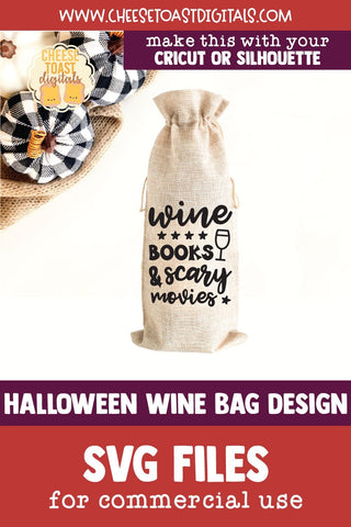 Halloween Wine Bag SVG | Wine Books & Scary Movies SVG Cheese Toast Digitals 